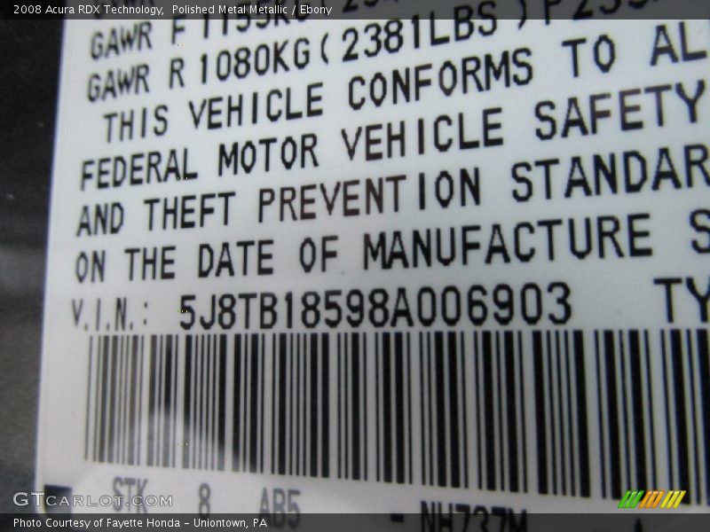 Polished Metal Metallic / Ebony 2008 Acura RDX Technology