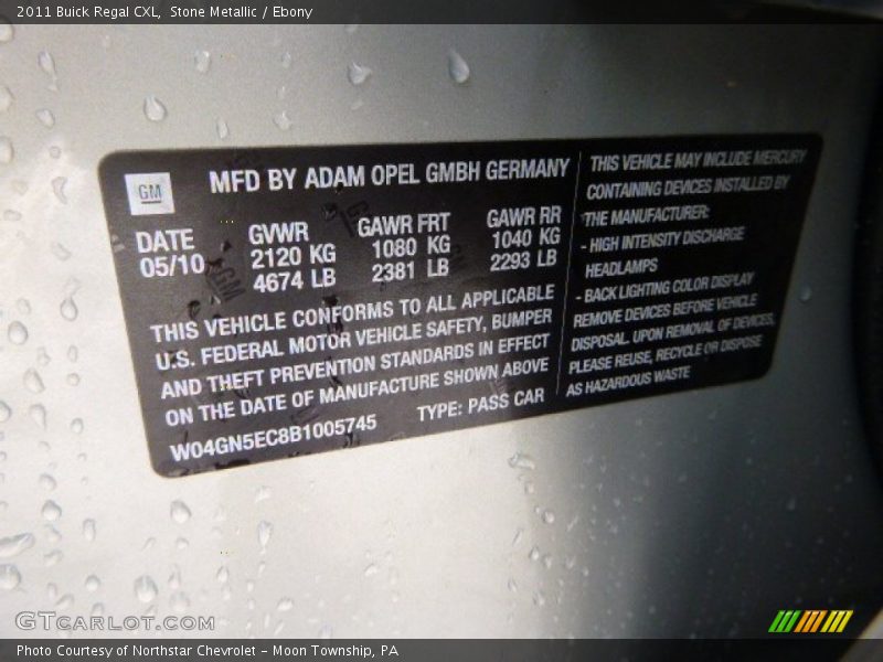 Stone Metallic / Ebony 2011 Buick Regal CXL