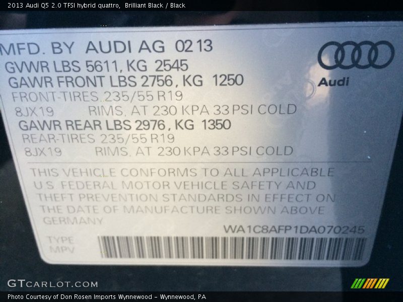 Brilliant Black / Black 2013 Audi Q5 2.0 TFSI hybrid quattro