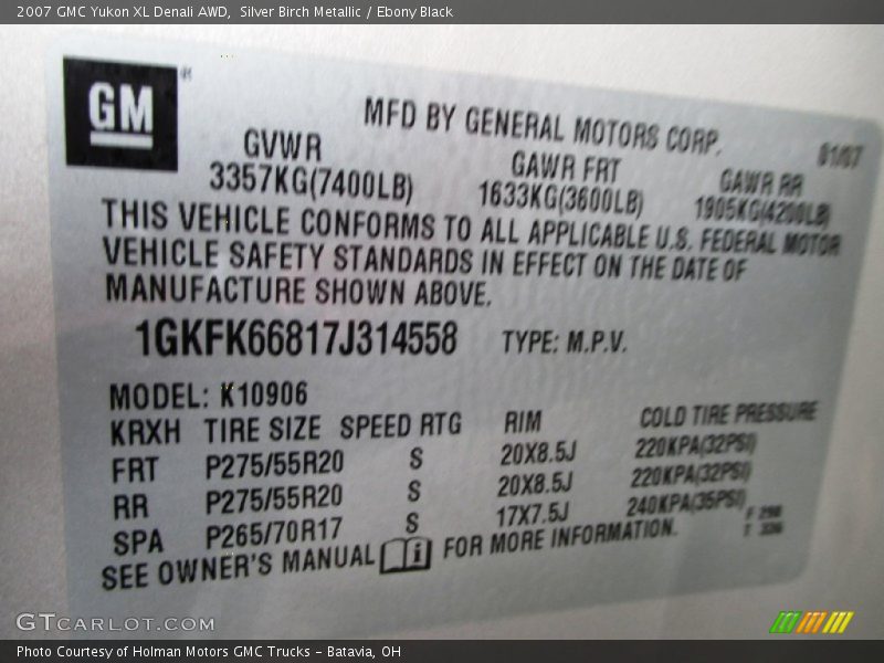 Silver Birch Metallic / Ebony Black 2007 GMC Yukon XL Denali AWD