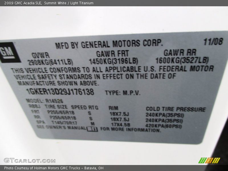 Summit White / Light Titanium 2009 GMC Acadia SLE