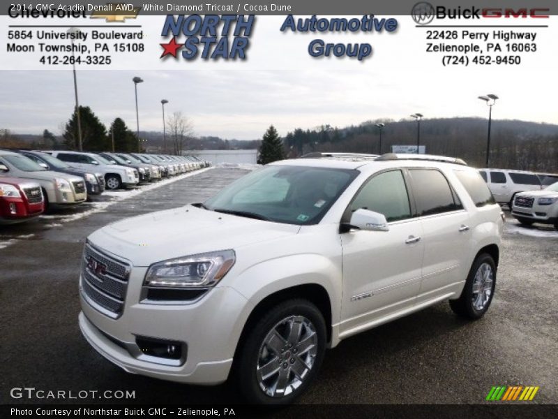 White Diamond Tricoat / Cocoa Dune 2014 GMC Acadia Denali AWD