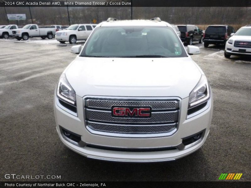 White Diamond Tricoat / Cocoa Dune 2014 GMC Acadia Denali AWD