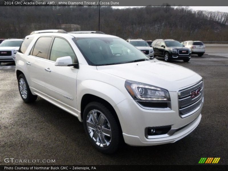 White Diamond Tricoat / Cocoa Dune 2014 GMC Acadia Denali AWD