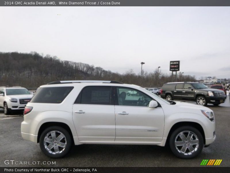 White Diamond Tricoat / Cocoa Dune 2014 GMC Acadia Denali AWD