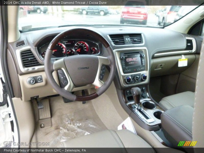White Diamond Tricoat / Cocoa Dune 2014 GMC Acadia Denali AWD