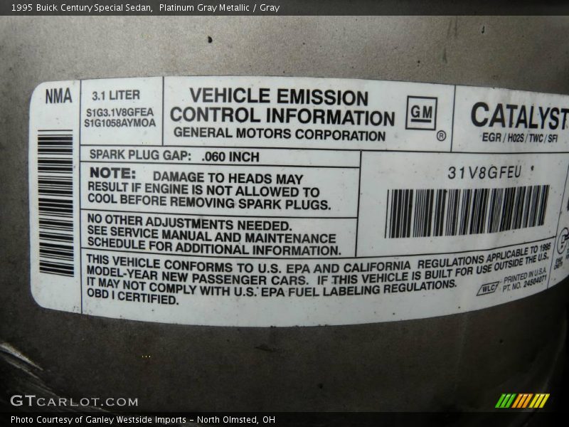 Platinum Gray Metallic / Gray 1995 Buick Century Special Sedan