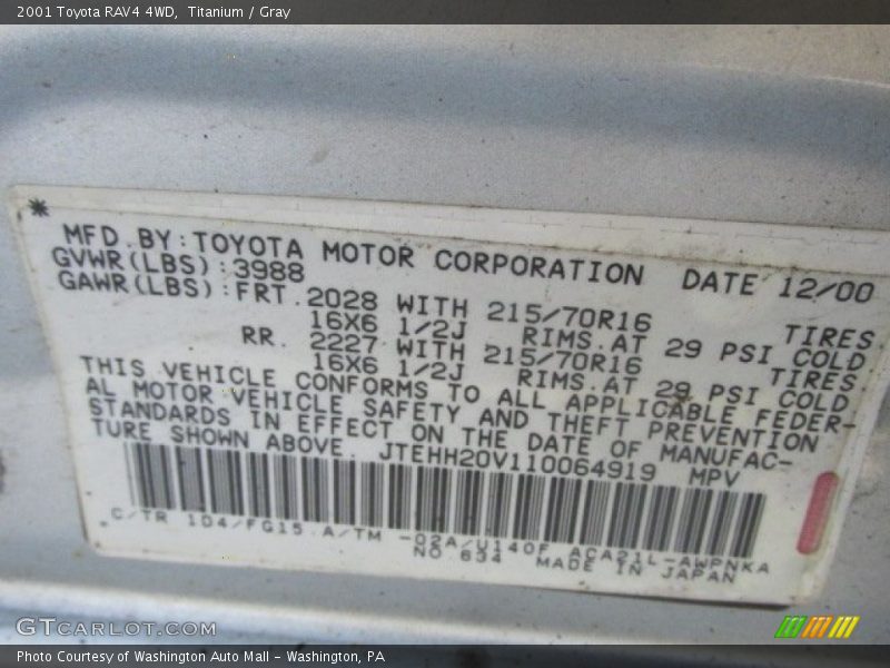 Titanium / Gray 2001 Toyota RAV4 4WD