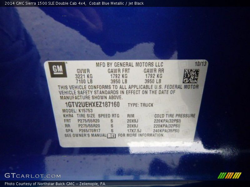 Info Tag of 2014 Sierra 1500 SLE Double Cab 4x4