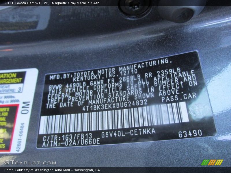 Magnetic Gray Metallic / Ash 2011 Toyota Camry LE V6