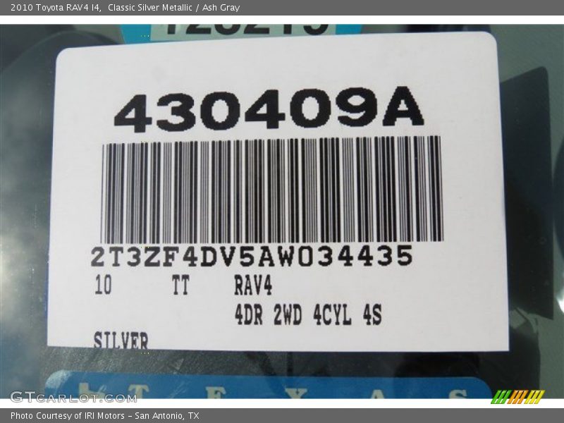 Classic Silver Metallic / Ash Gray 2010 Toyota RAV4 I4