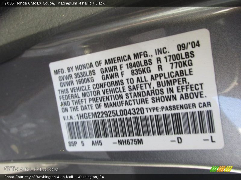 Magnesium Metallic / Black 2005 Honda Civic EX Coupe