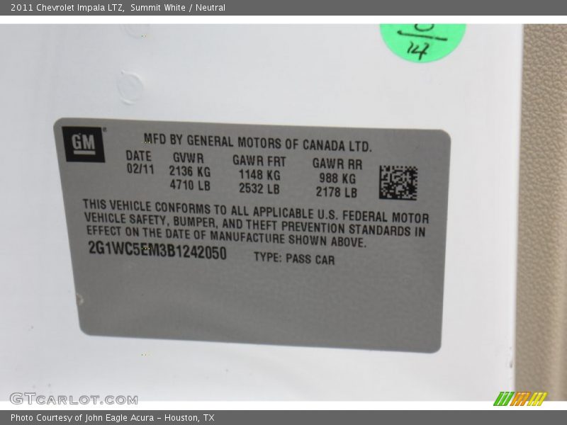 Summit White / Neutral 2011 Chevrolet Impala LTZ