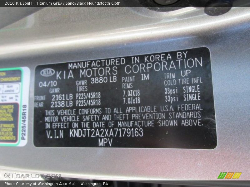 Titanium Gray / Sand/Black Houndstooth Cloth 2010 Kia Soul !