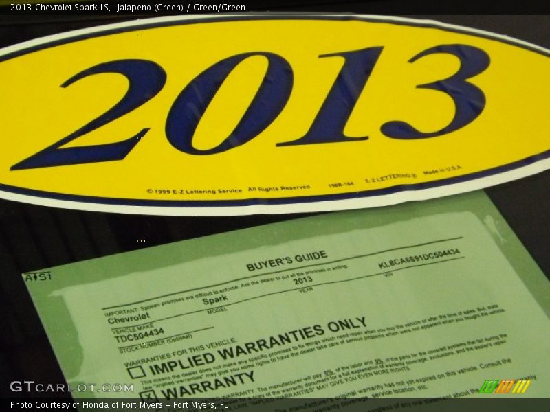 Jalapeno (Green) / Green/Green 2013 Chevrolet Spark LS
