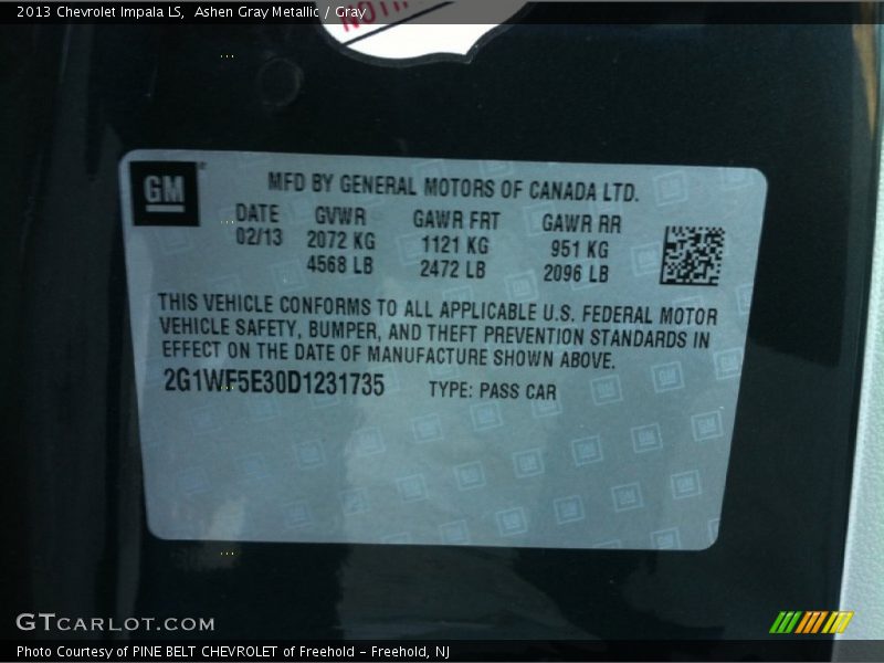 Ashen Gray Metallic / Gray 2013 Chevrolet Impala LS