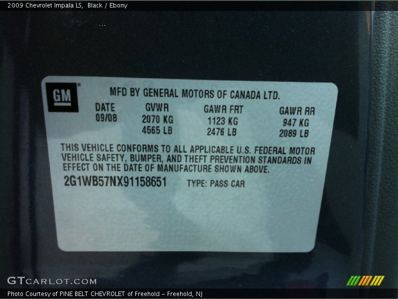 Black / Ebony 2009 Chevrolet Impala LS