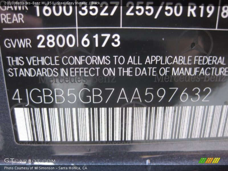 Steel Grey Metallic / Black 2010 Mercedes-Benz ML 350