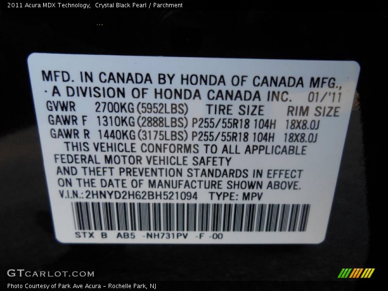 Crystal Black Pearl / Parchment 2011 Acura MDX Technology