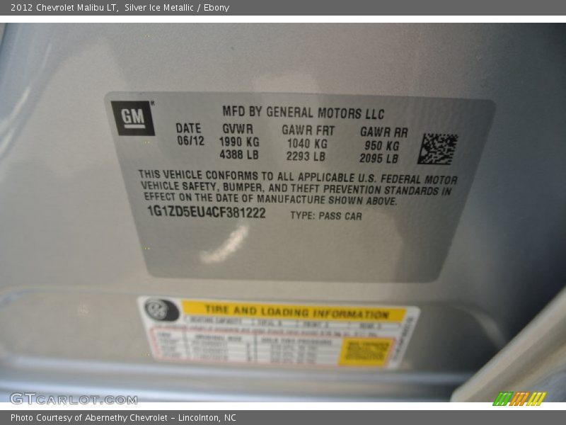Silver Ice Metallic / Ebony 2012 Chevrolet Malibu LT