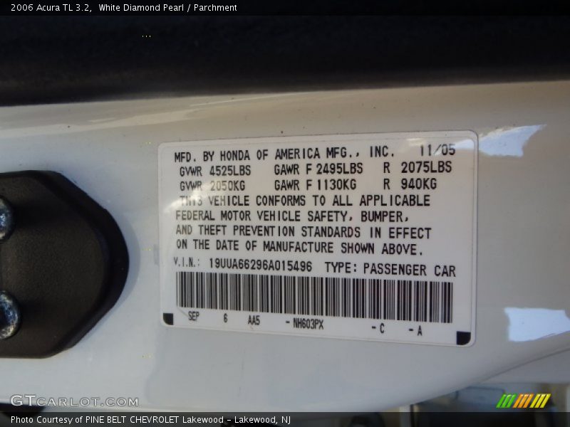 White Diamond Pearl / Parchment 2006 Acura TL 3.2