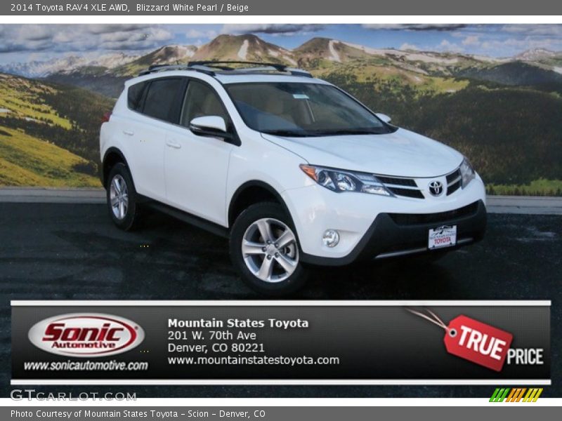 Blizzard White Pearl / Beige 2014 Toyota RAV4 XLE AWD