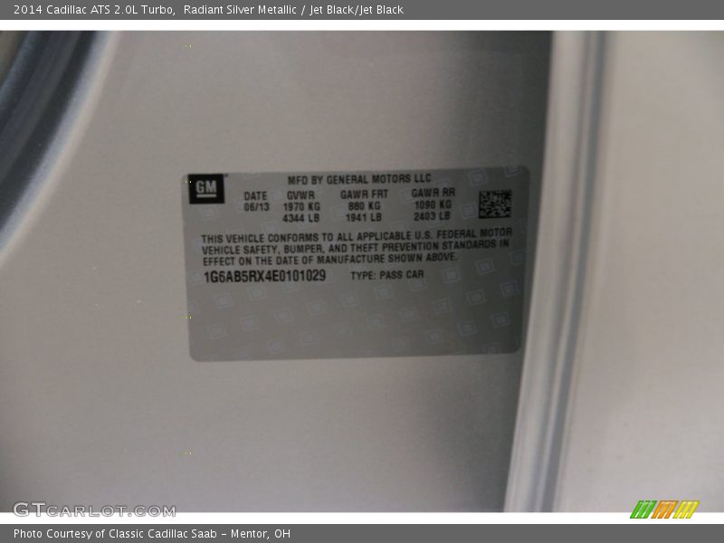 Radiant Silver Metallic / Jet Black/Jet Black 2014 Cadillac ATS 2.0L Turbo