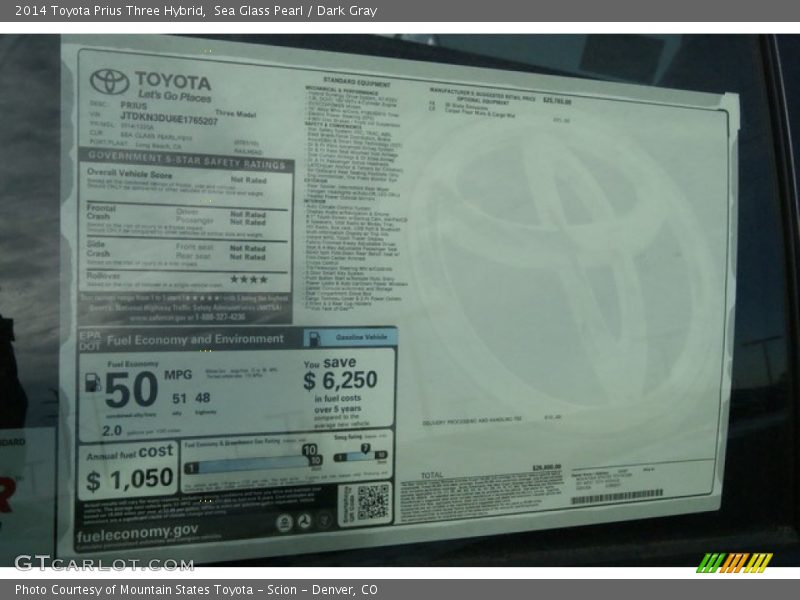 Sea Glass Pearl / Dark Gray 2014 Toyota Prius Three Hybrid