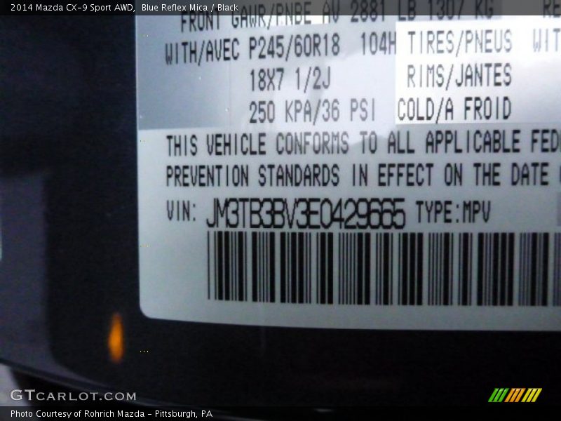 Blue Reflex Mica / Black 2014 Mazda CX-9 Sport AWD