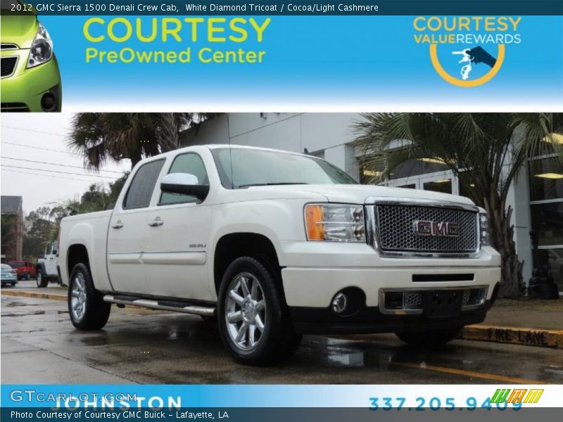 White Diamond Tricoat / Cocoa/Light Cashmere 2012 GMC Sierra 1500 Denali Crew Cab