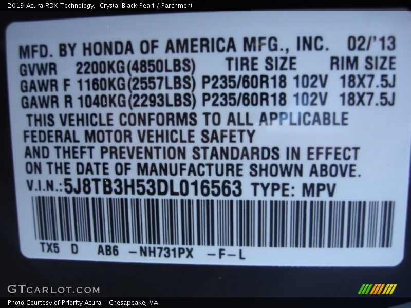 Crystal Black Pearl / Parchment 2013 Acura RDX Technology