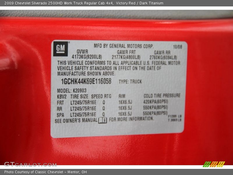 Victory Red / Dark Titanium 2009 Chevrolet Silverado 2500HD Work Truck Regular Cab 4x4