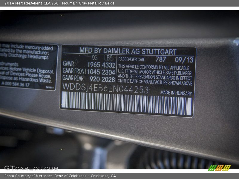 Mountain Gray Metallic / Beige 2014 Mercedes-Benz CLA 250