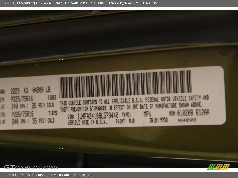 Rescue Green Metallic / Dark Slate Gray/Medium Slate Gray 2008 Jeep Wrangler X 4x4