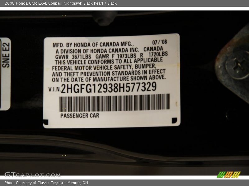 Nighthawk Black Pearl / Black 2008 Honda Civic EX-L Coupe
