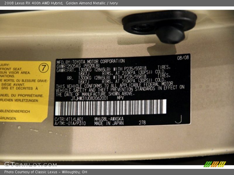 Golden Almond Metallic / Ivory 2008 Lexus RX 400h AWD Hybrid