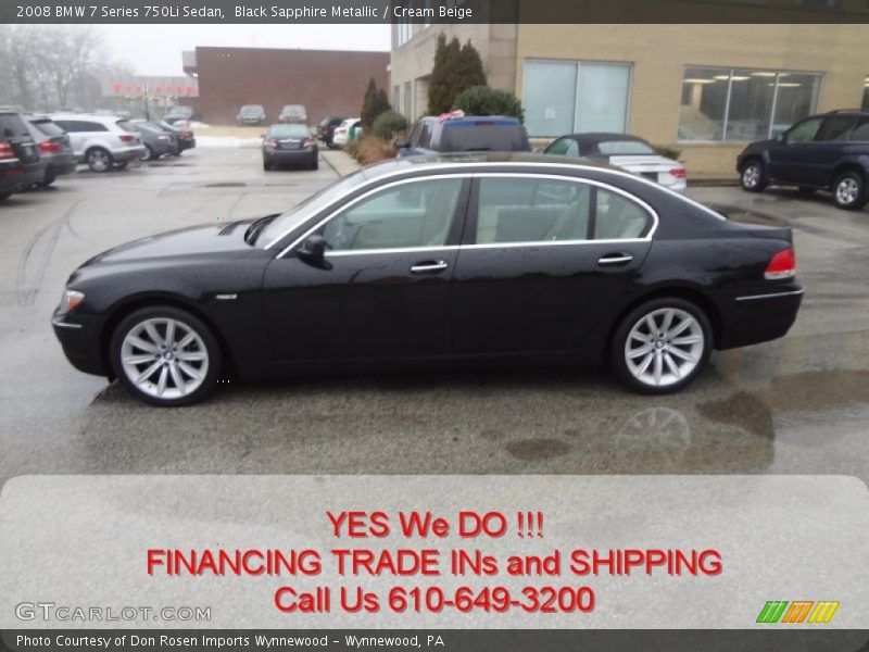 Black Sapphire Metallic / Cream Beige 2008 BMW 7 Series 750Li Sedan