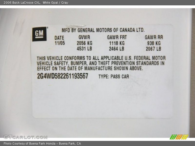 White Opal / Gray 2006 Buick LaCrosse CXL