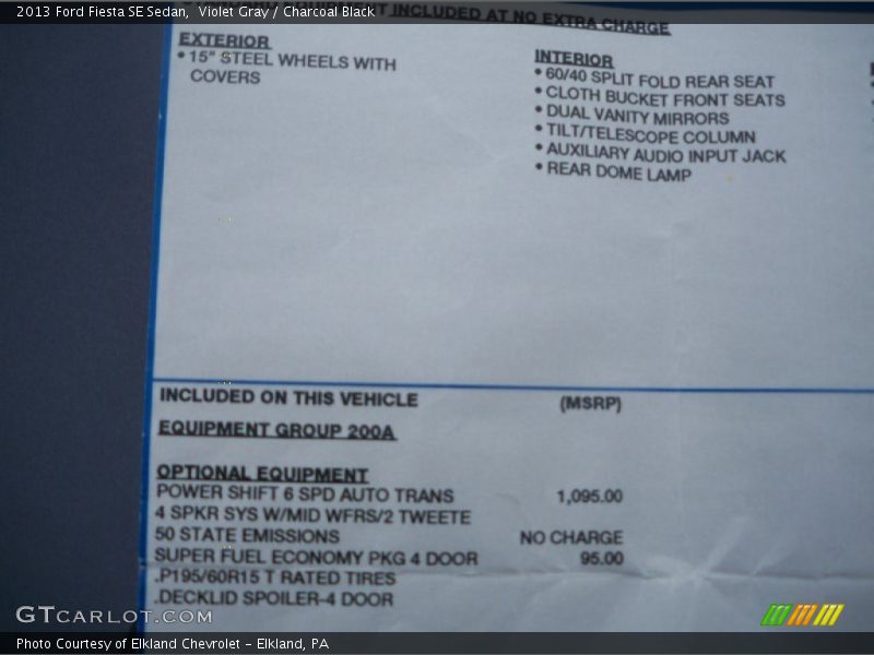  2013 Fiesta SE Sedan Window Sticker