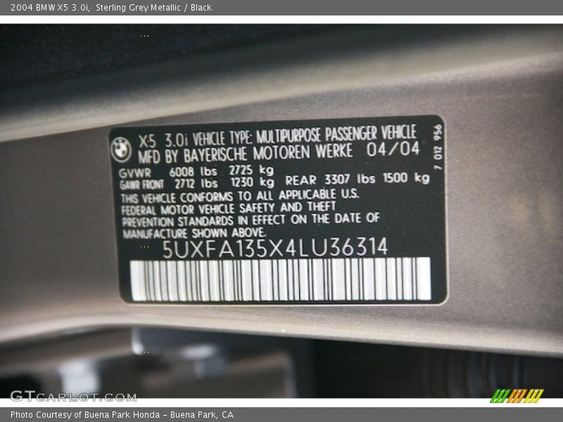 Sterling Grey Metallic / Black 2004 BMW X5 3.0i