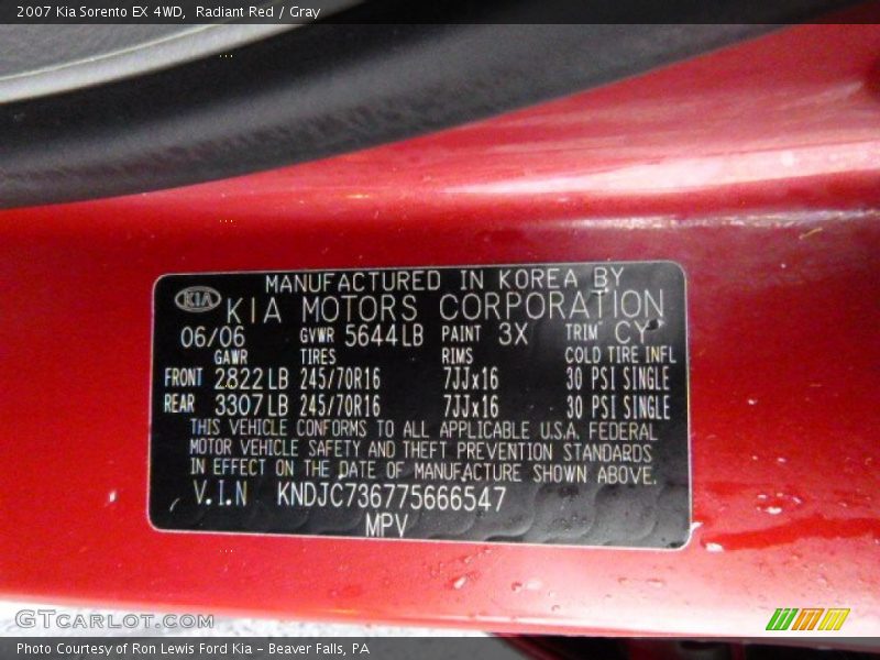 2007 Sorento EX 4WD Radiant Red Color Code 3X