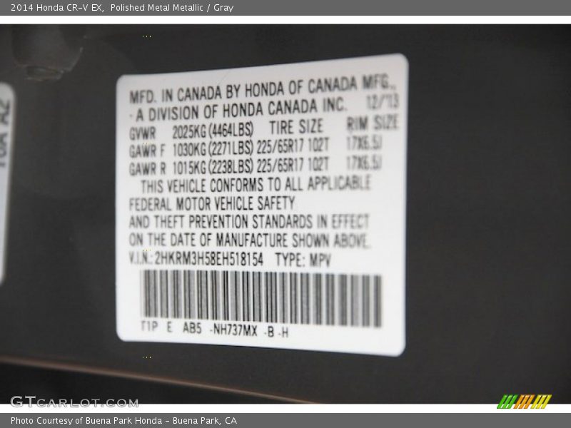 Polished Metal Metallic / Gray 2014 Honda CR-V EX