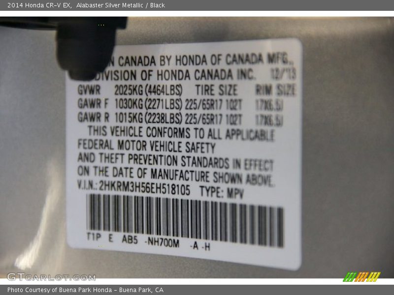 Alabaster Silver Metallic / Black 2014 Honda CR-V EX
