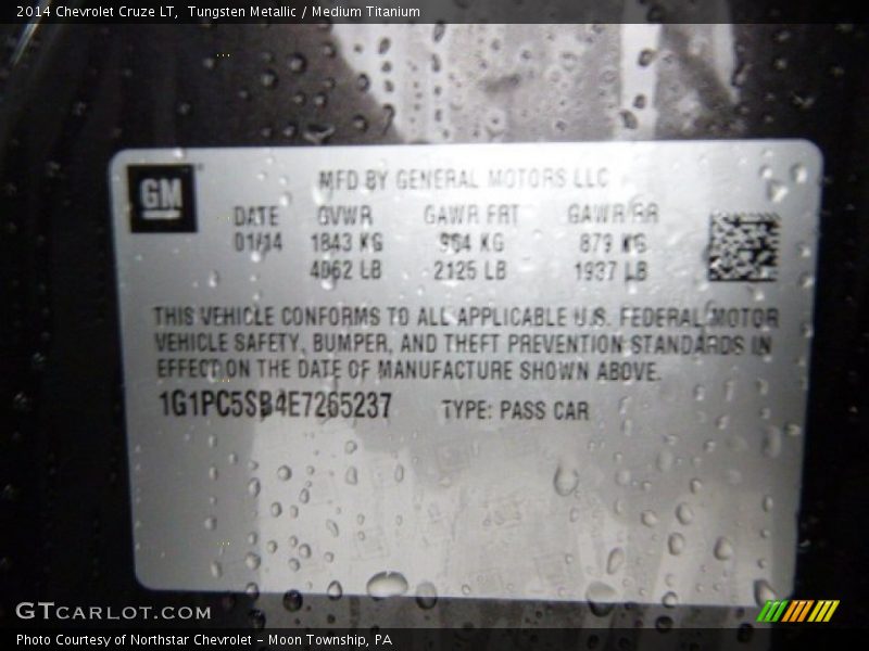 Tungsten Metallic / Medium Titanium 2014 Chevrolet Cruze LT