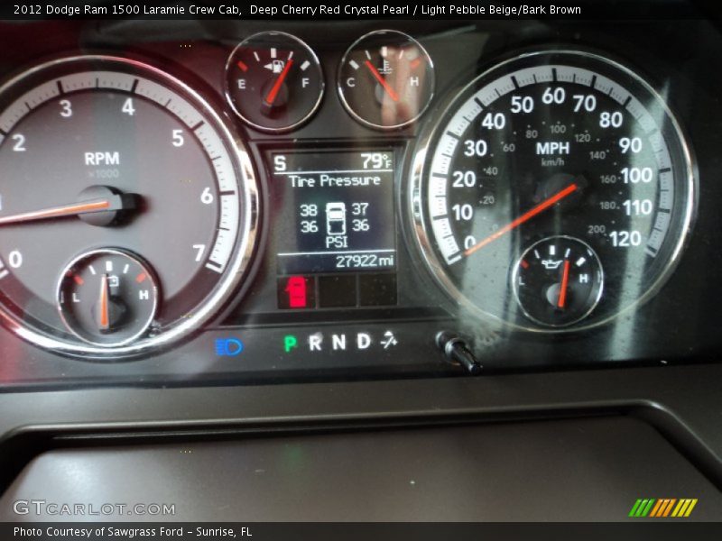 Deep Cherry Red Crystal Pearl / Light Pebble Beige/Bark Brown 2012 Dodge Ram 1500 Laramie Crew Cab