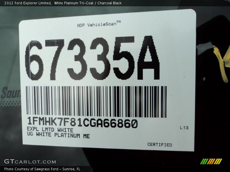 White Platinum Tri-Coat / Charcoal Black 2012 Ford Explorer Limited