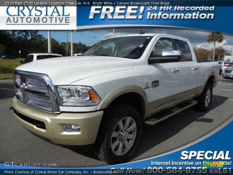 Bright White / Canyon Brown/Light Frost Beige 2014 Ram 2500 Laramie Longhorn Crew Cab 4x4