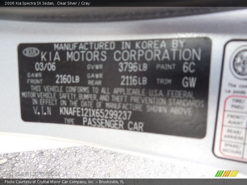 Clear Silver / Gray 2006 Kia Spectra SX Sedan