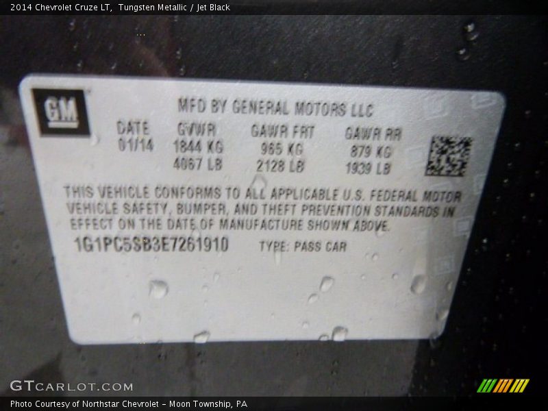 Tungsten Metallic / Jet Black 2014 Chevrolet Cruze LT