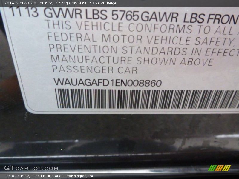 Oolong Gray Metallic / Velvet Beige 2014 Audi A8 3.0T quattro